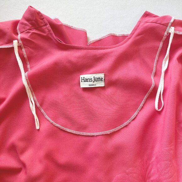 Vintage 70s Hans Jutte Hawaii Kaftan OS Pink Muumuu Dress Hibiscus Floral Hawaii - Picture 9 of 16